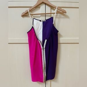 YanaK Los Angeles pink/purple/beige silk sleeveless blouse with zipper detail
